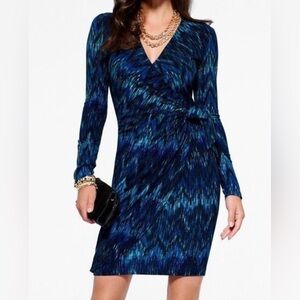 Cache SEXY Blue Stretch Zig Zag Knit WRAP Dress XS